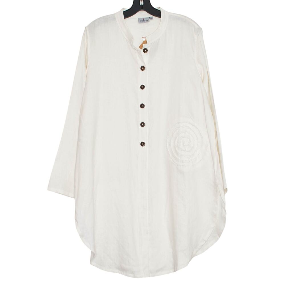 NWT Cheyenne Linen Tunic Top L/XL Ivory Button Minimalist Lagenlook Art To Wear